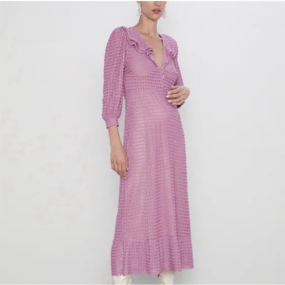 Zara long dress lavender knit Sundress cotaggecore femenine wedding guest fall - Picture 2 of 8